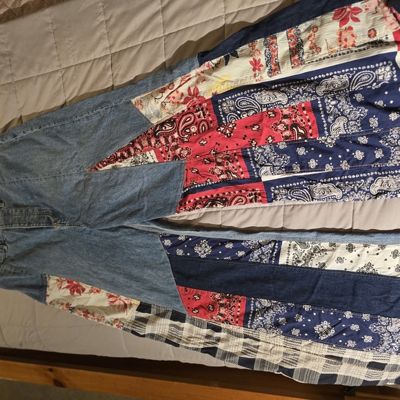 Free People Coetez Bandana Wide Leg Patchwork Jeans - Picture 2 of 6